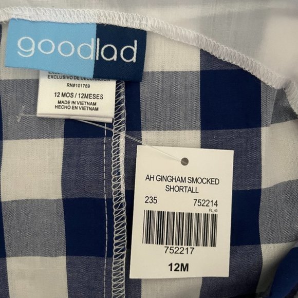 NEW with tags Good Lad American flag gingham smocked shortall boy’s sz 12 months - Picture 11 of 14